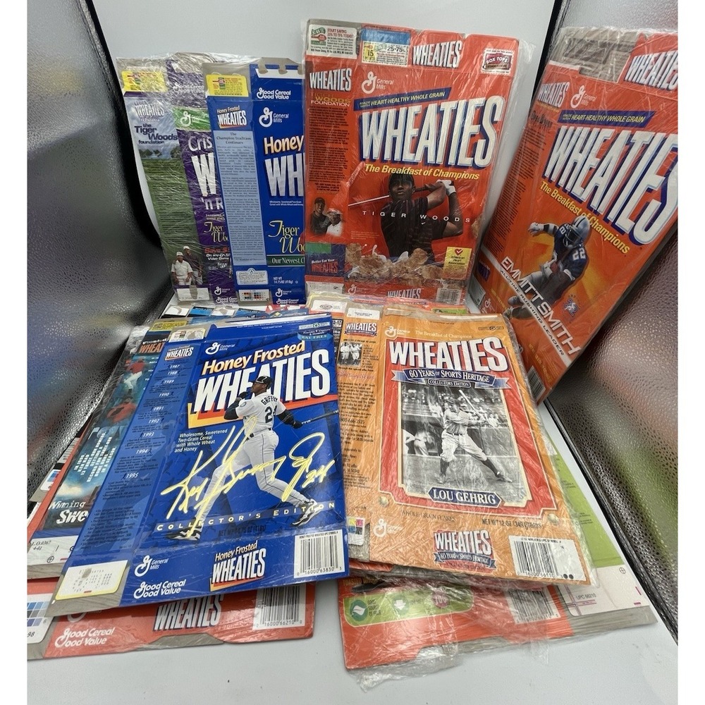 Lot of 22 Vtg Wheaties Cereal Boxes Woods Griffey Gehrig Manning Gwynn McGwire